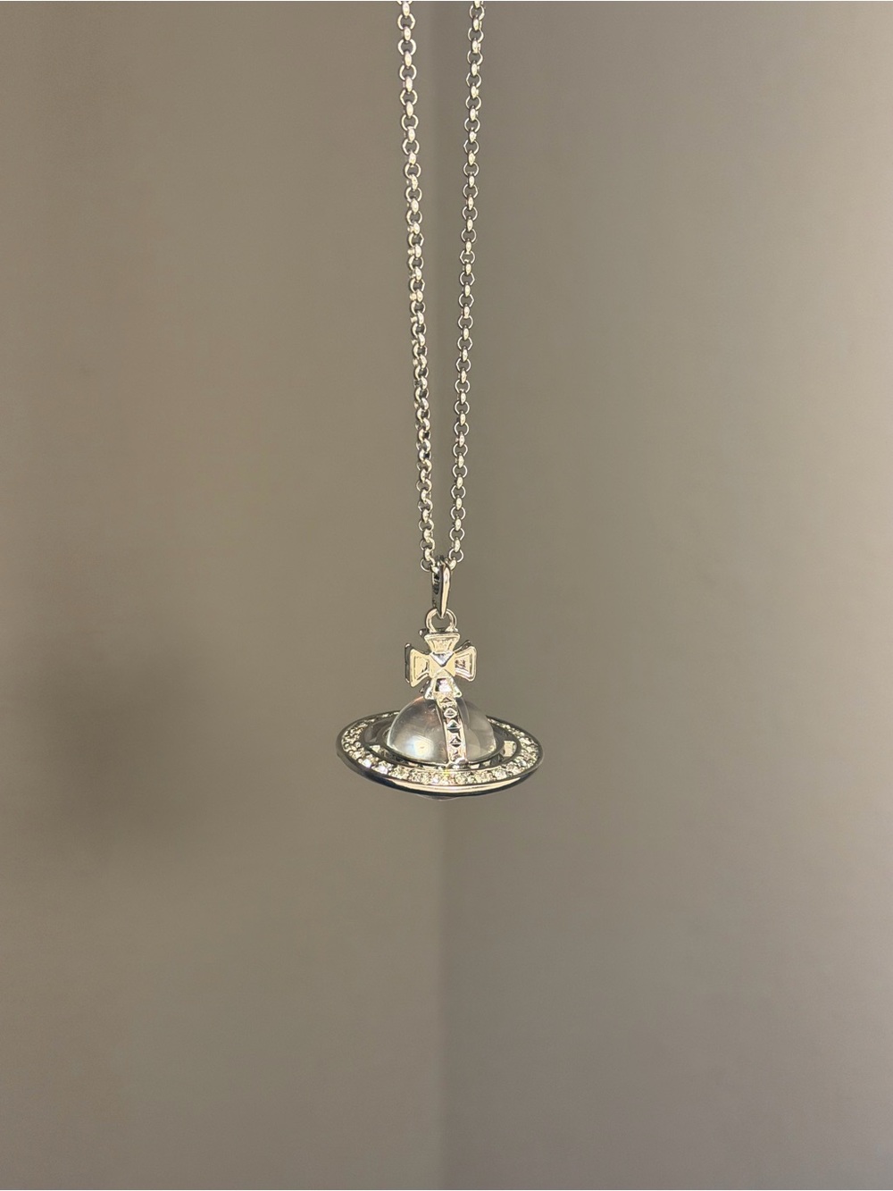 Vivienne Westwood Silver Large Orb & Crystal Ring Pendant Necklace